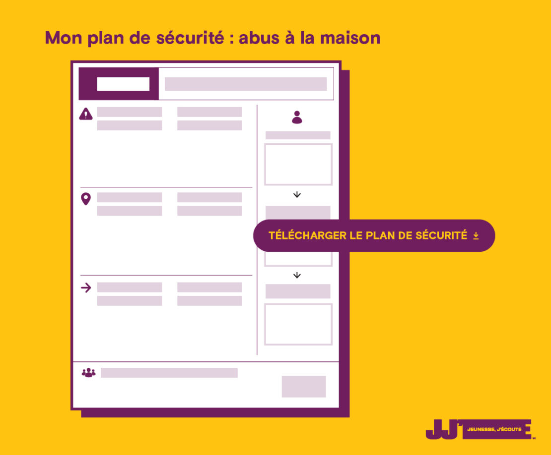 Plan de sécurité en cas d'abus à la maison avec bouton de téléchargement sur fond jaune